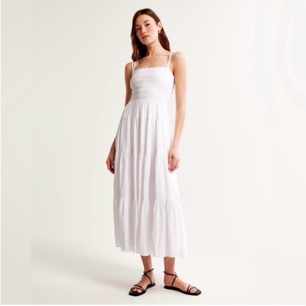 Abercrombie & Fitch White Smocked Maxi Dress XL Tall